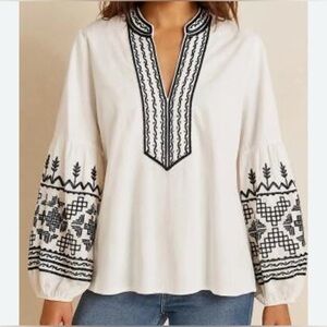 Chico's White Tunic with Black Embroidered Detail